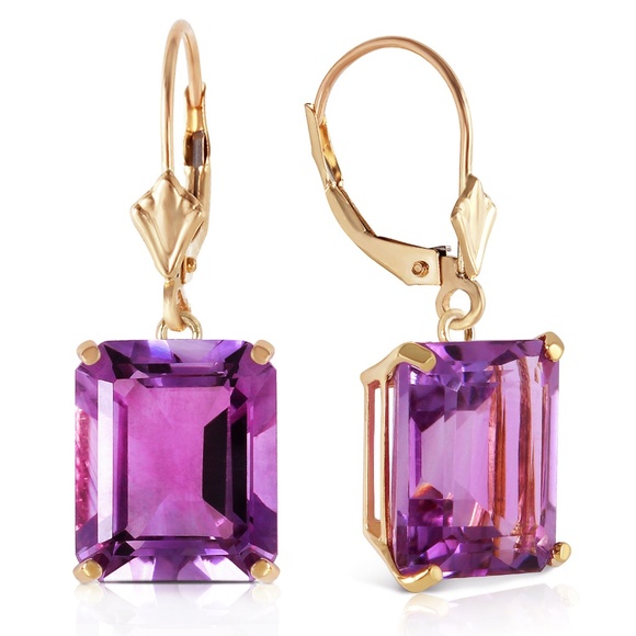 14K. SOLID GOLD LEVER BACK EARRING WITH AMETHYST (Yellow Gold)